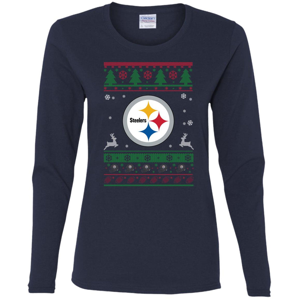 Pittsburgh Steelers Logo Football Teams Ugly Christmas Sweater Women Long Sleeve Shirt