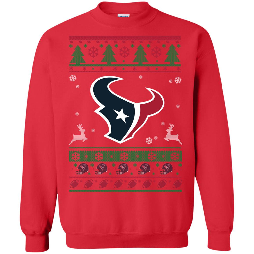Houston Texans Logo Football Teams Ugly Christmas Sweater Unisex Crewneck Pullover Sweatshirt