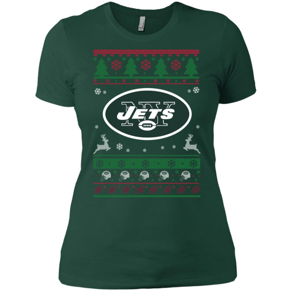 New York Jets Logo Football Teams Ugly Christmas Sweater Women T-Shirt
