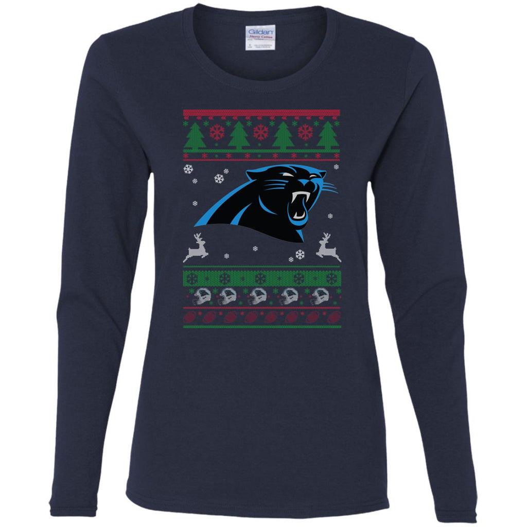 Carolina Panthers Logo Football Teams Ugly Christmas Sweater Women Long Sleeve Shirt