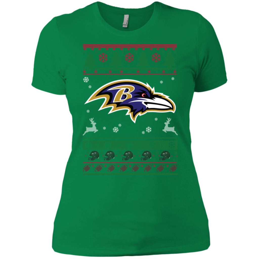Baltimore Ravens Logo Football Teams Ugly Christmas Sweater Women T-Shirt