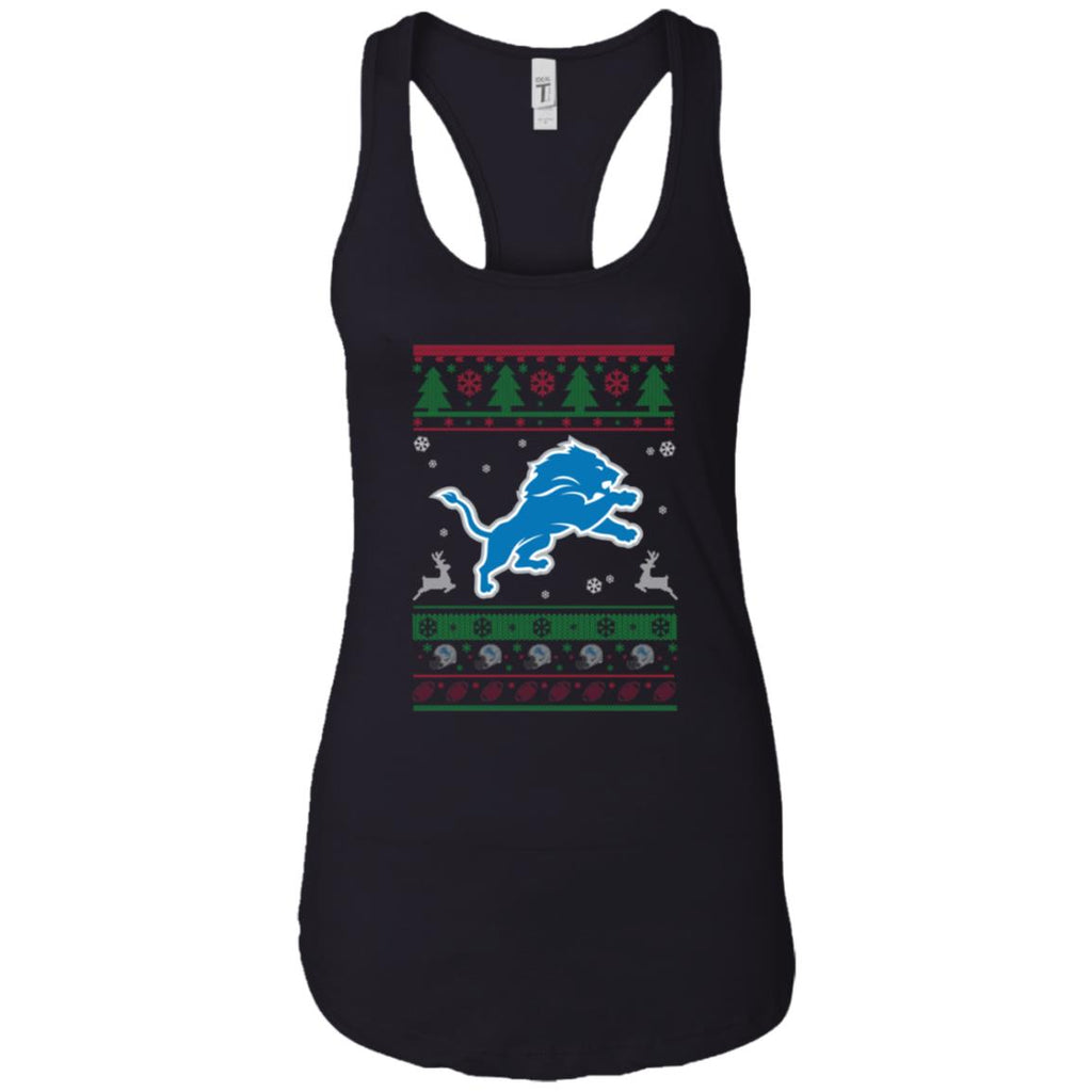 Detroit Lions Logo Football Teams Ugly Christmas Sweater Women Tank