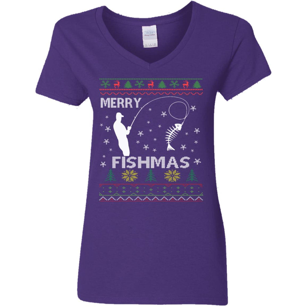 Merry Fishmas Ugly Christmas Women V-Neck T-Shirt