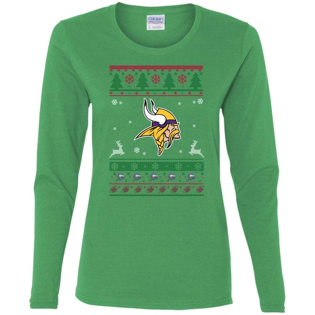 Minnesota Vikings Logo Football Teams Ugly Christmas Sweater Women Long Sleeve Shirt