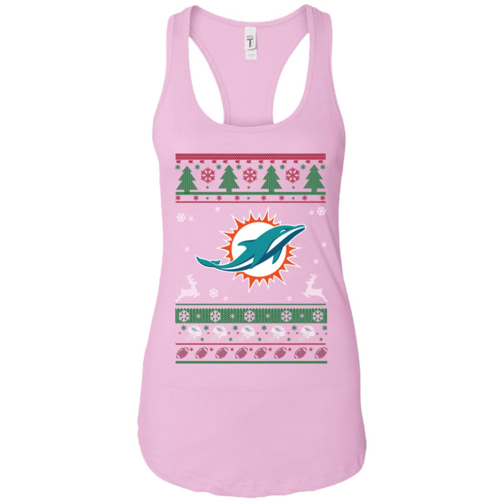 Miami Dolphins Logo Football Teams Ugly Christmas Sweater Women Tank