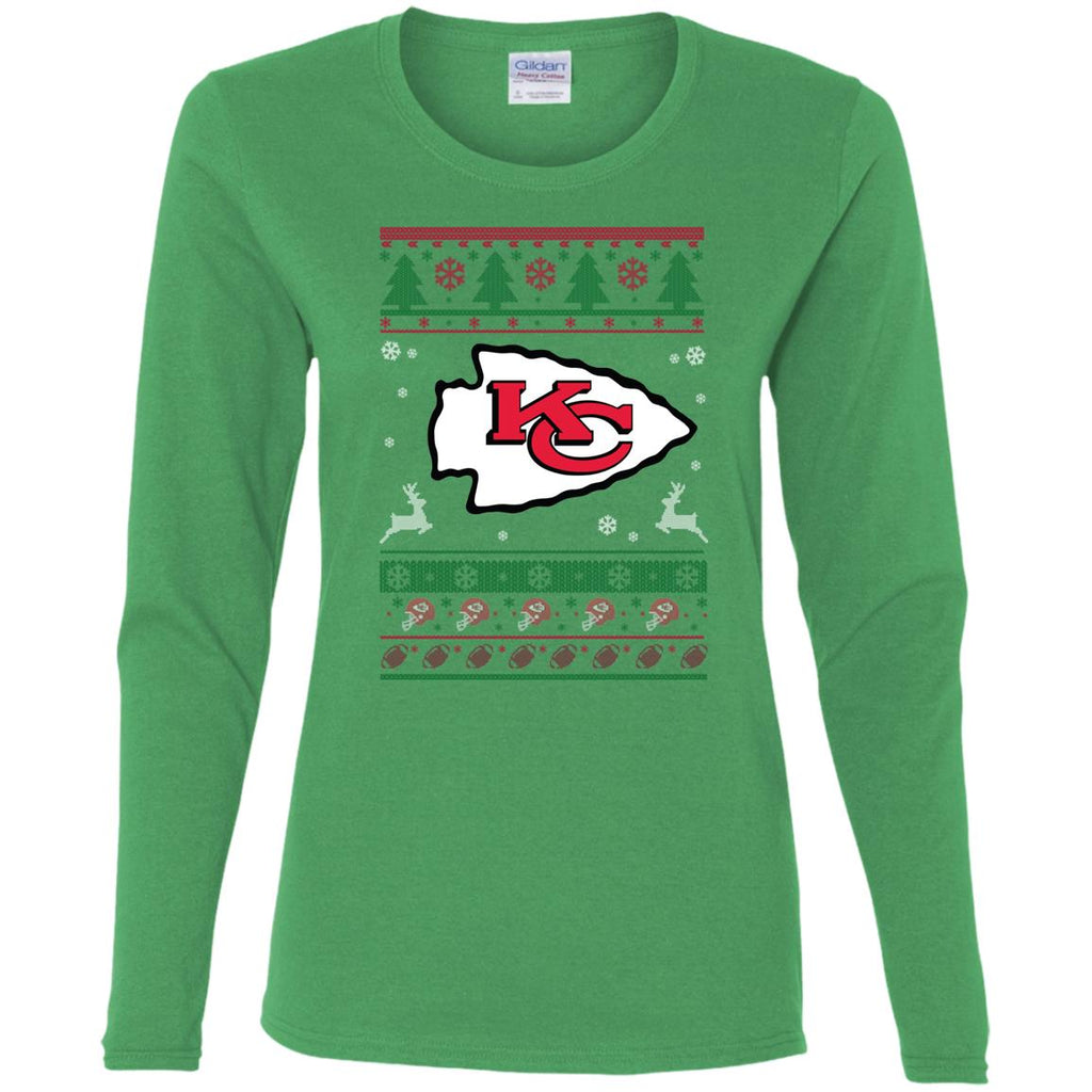 Kansas City Chiefs Logo Football Teams Ugly Christmas Sweater Women Long Sleeve Shirt
