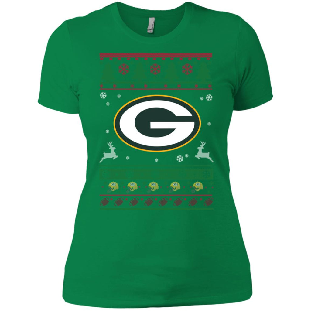 Green Bay Packers Logo Football Teams Ugly Christmas Sweater Women T-Shirt