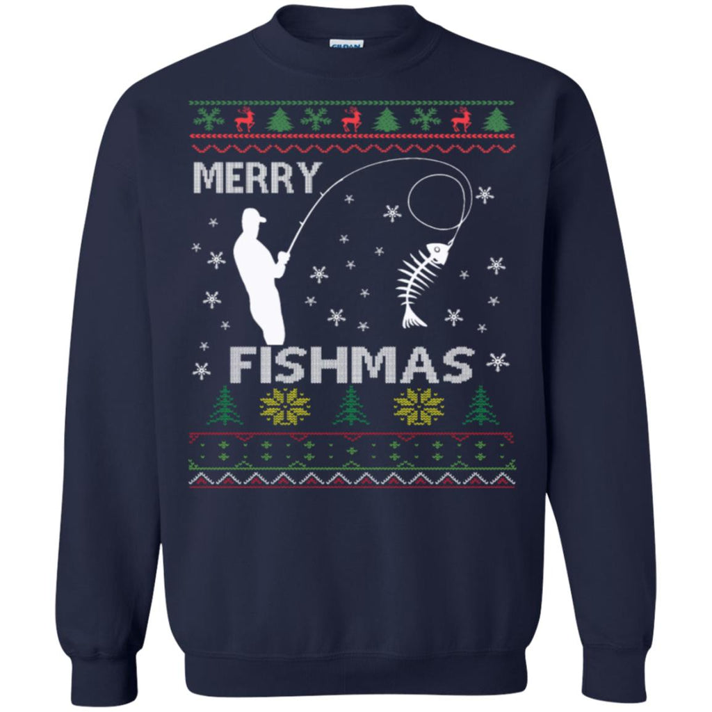 Merry Fishmas Ugly Christmas Unisex Crewneck Pullover Sweatshirt