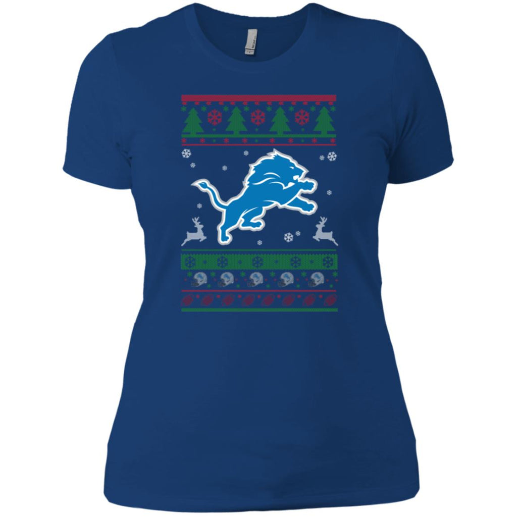 Detroit Lions Logo Football Teams Ugly Christmas Sweater Women T-Shirt