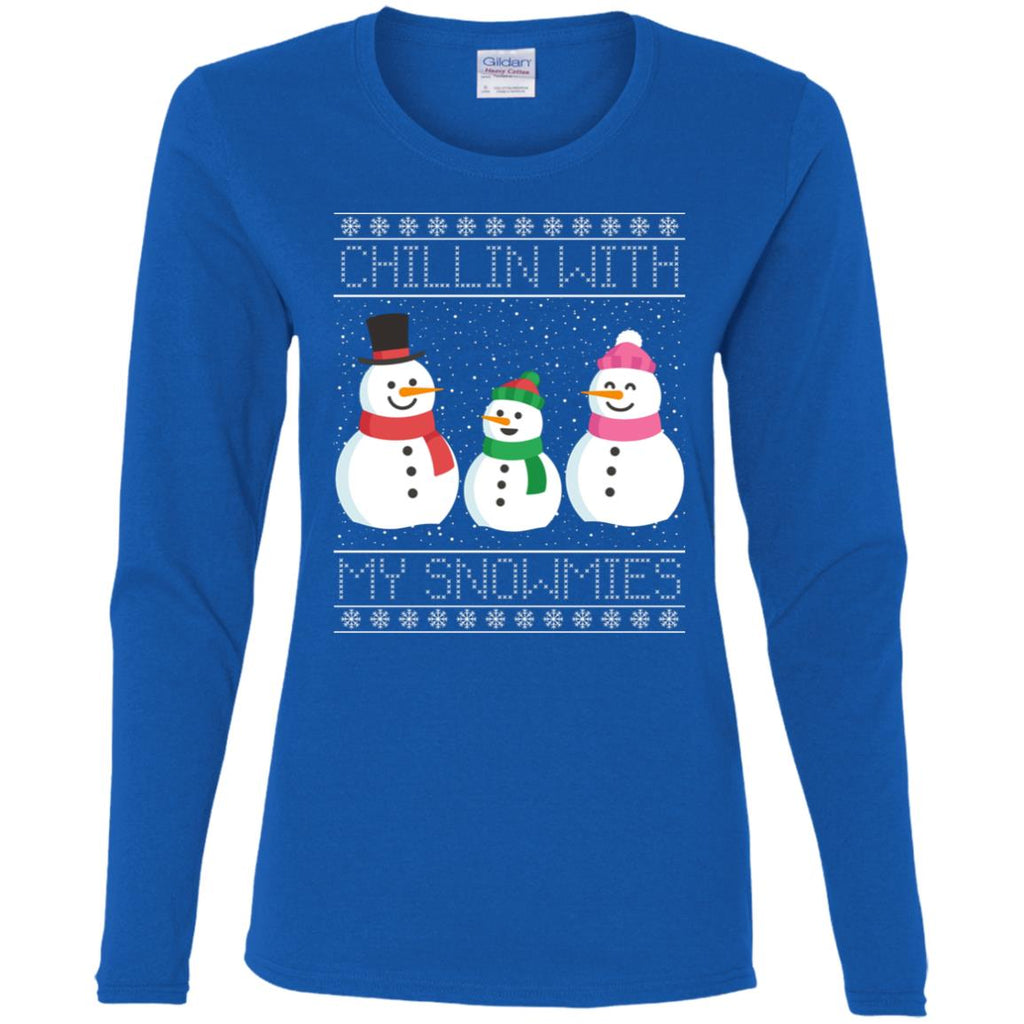Chillin With My Snowmies Snowman Christmas Women Long Sleeve Shirt