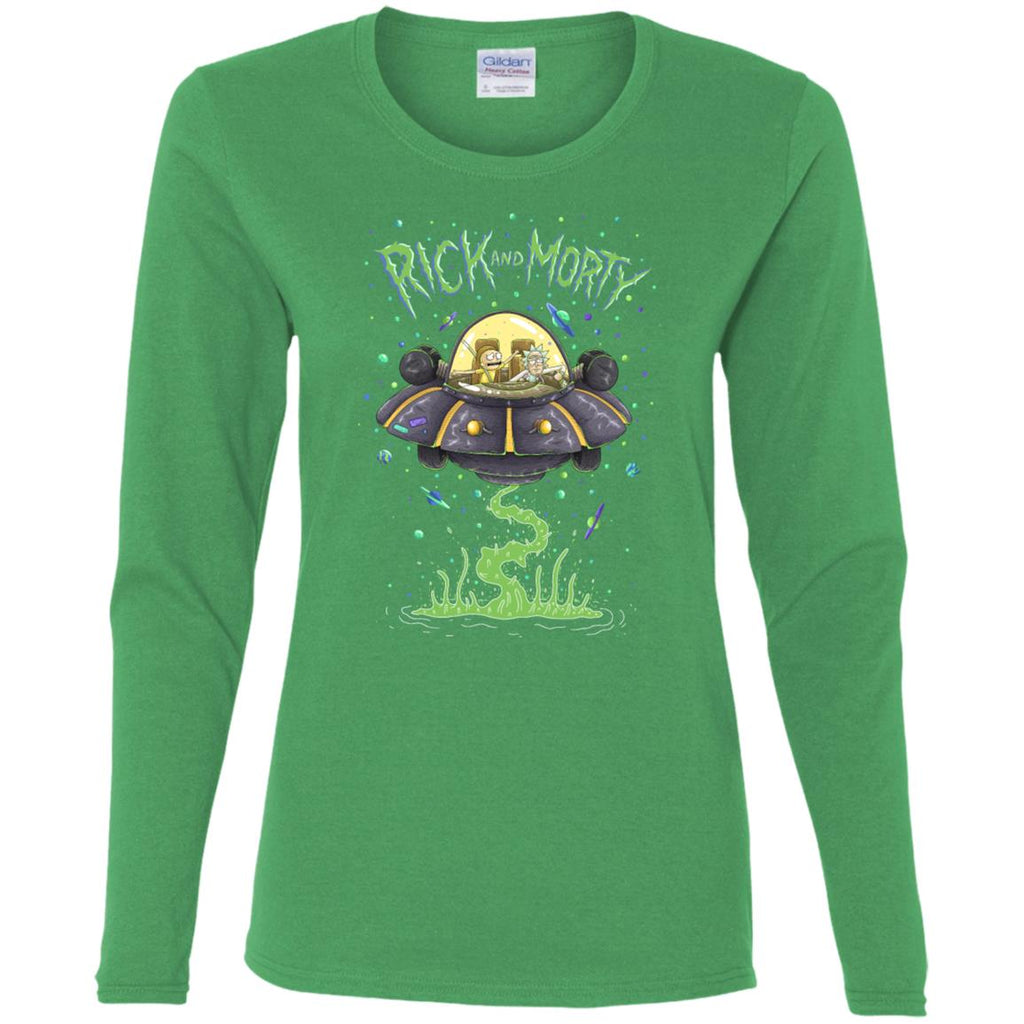 Rick And Morty Spaceship Illustration Women Long Sleeve Shirt