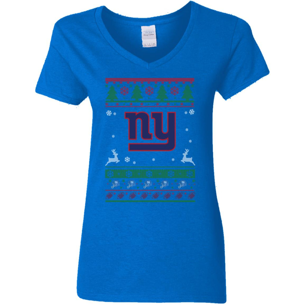 New York Giants Logo Football Teams Ugly Christmas Sweater Women V-Neck T-Shirt
