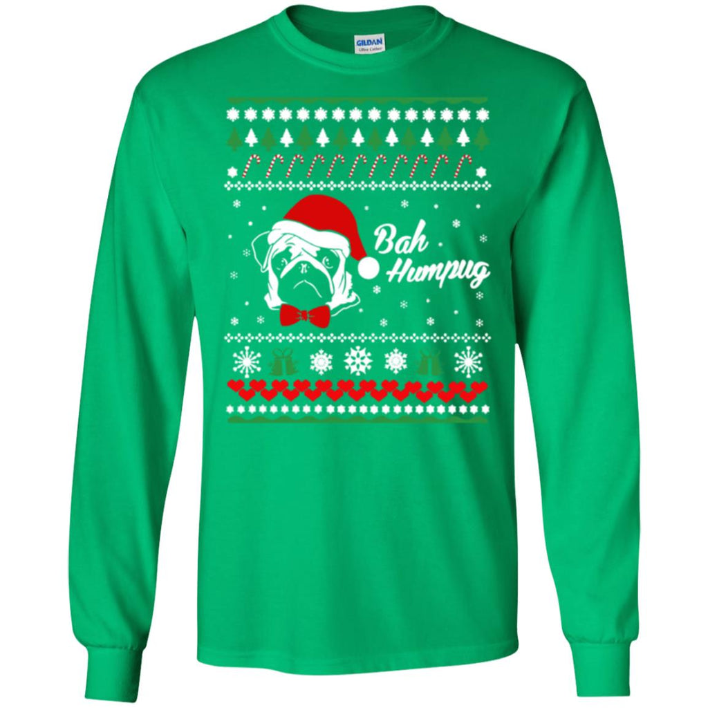 Bah Hum Pug Dog Christmas Men Long SLeeve Shirt