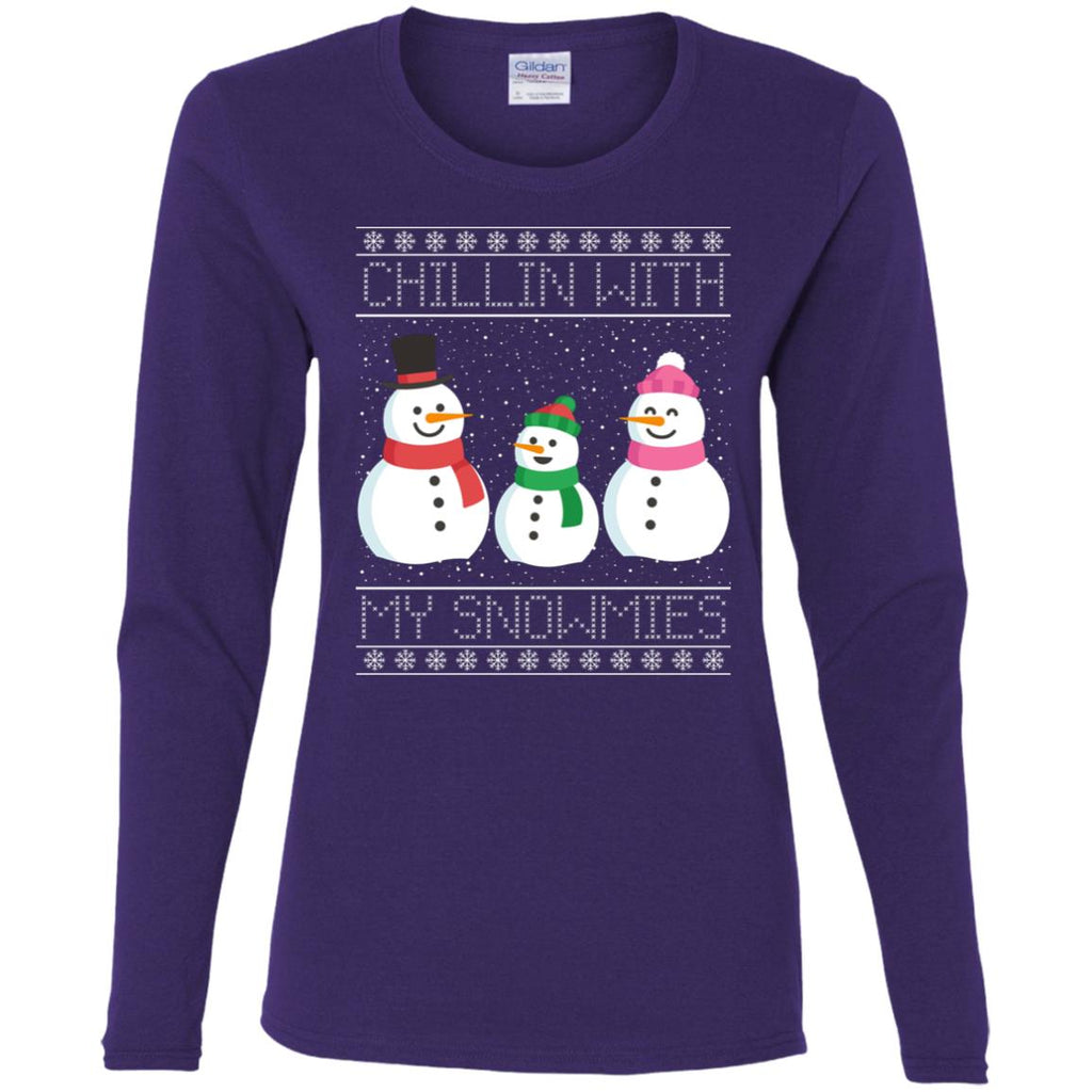 Chillin With My Snowmies Snowman Christmas Women Long Sleeve Shirt