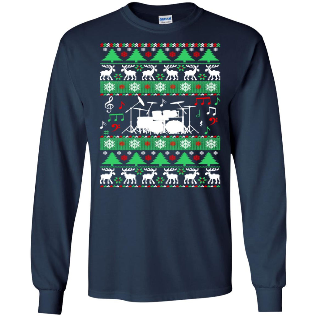 Drums Drummer Ugly Christmas Men Long SLeeve Shirt