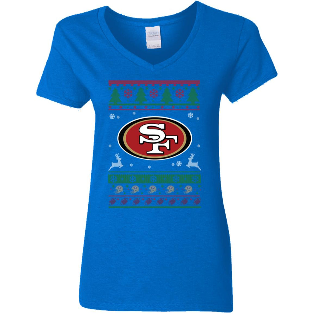 San Francisco 49ers Logo Football Teams Ugly Christmas Sweater Women V-Neck T-Shirt