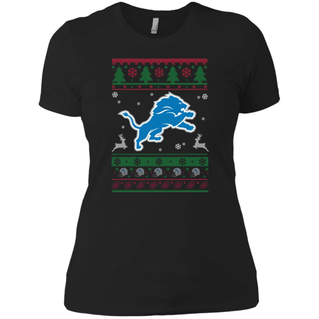 Detroit Lions Logo Football Teams Ugly Christmas Sweater Women T-Shirt
