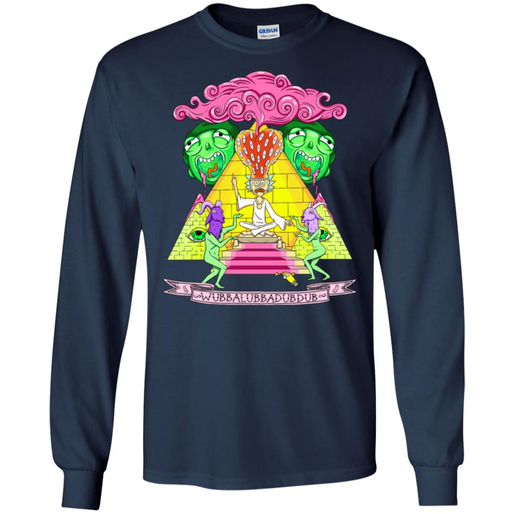 Rick And Morty Pyramid With Catchphrase Men Long SLeeve Shirt