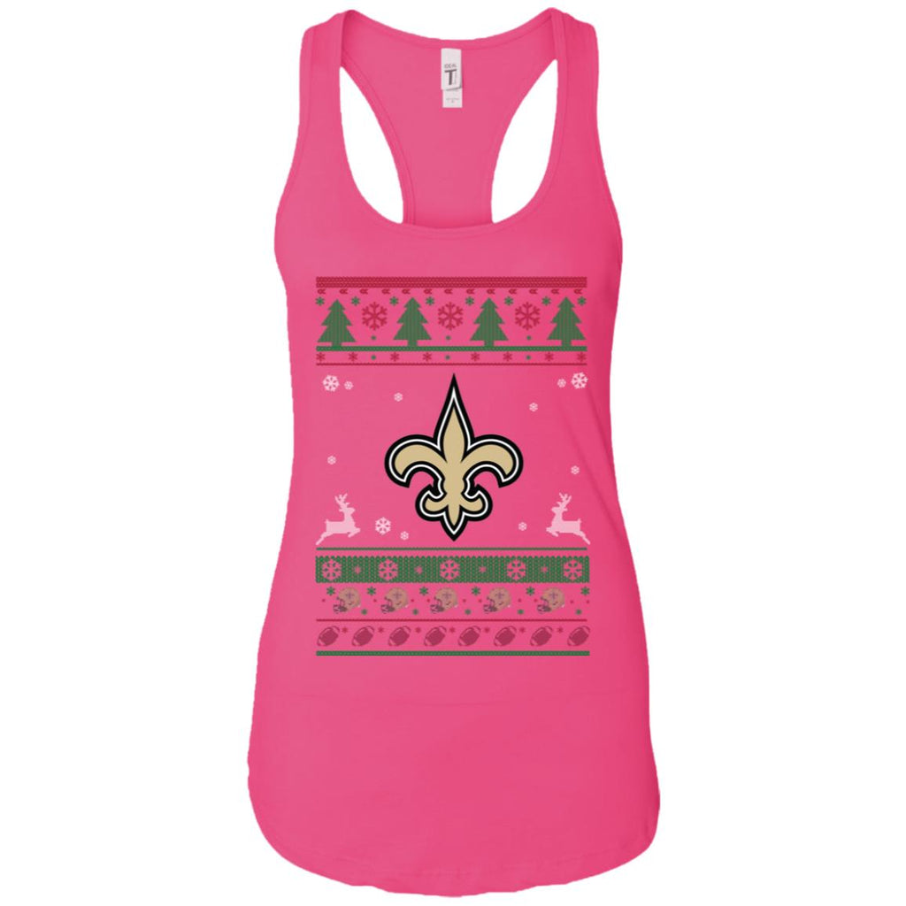 New Orleans Saints Logo Football Teams Ugly Christmas Sweater Women Tank