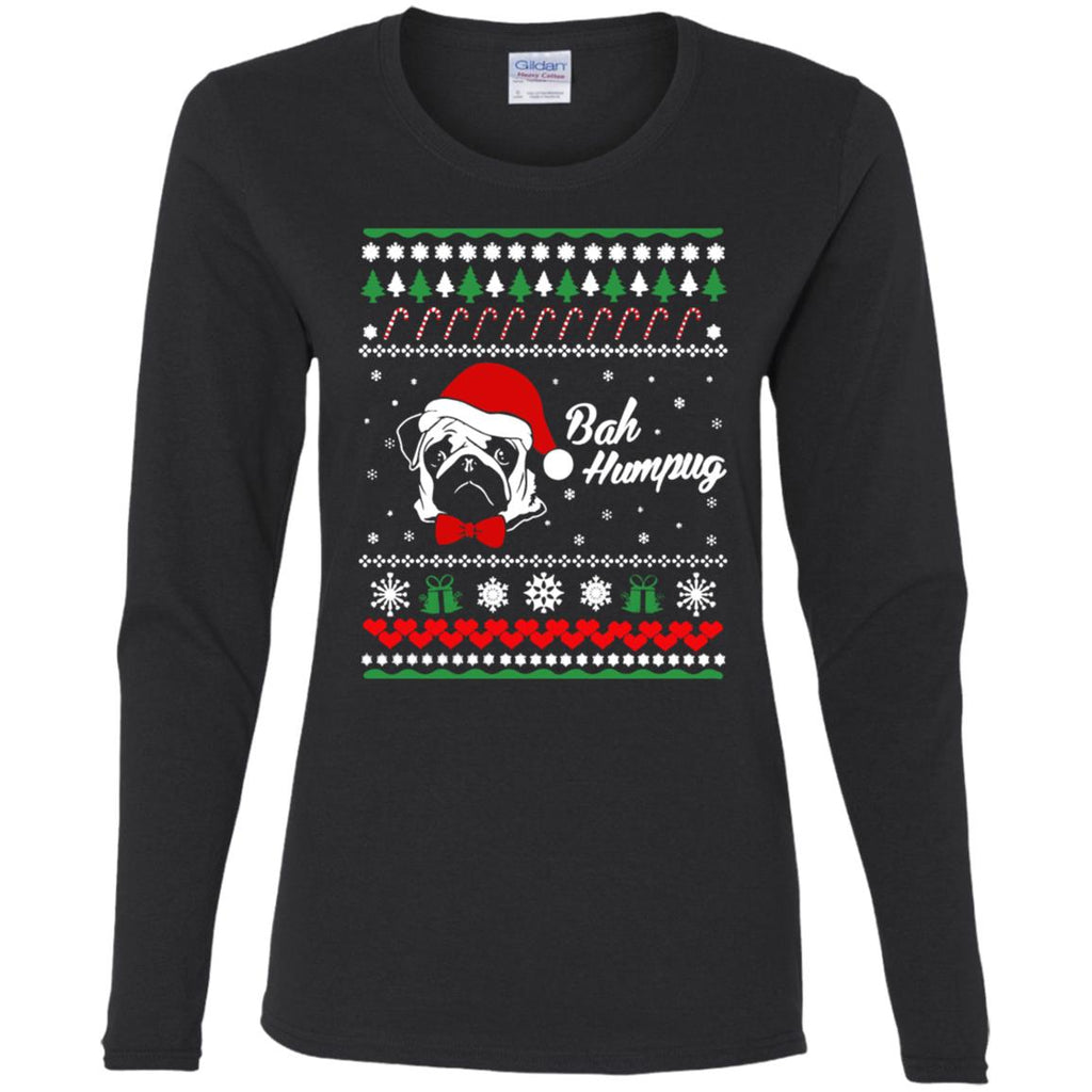 Bah Hum Pug Dog Christmas Women Long Sleeve Shirt