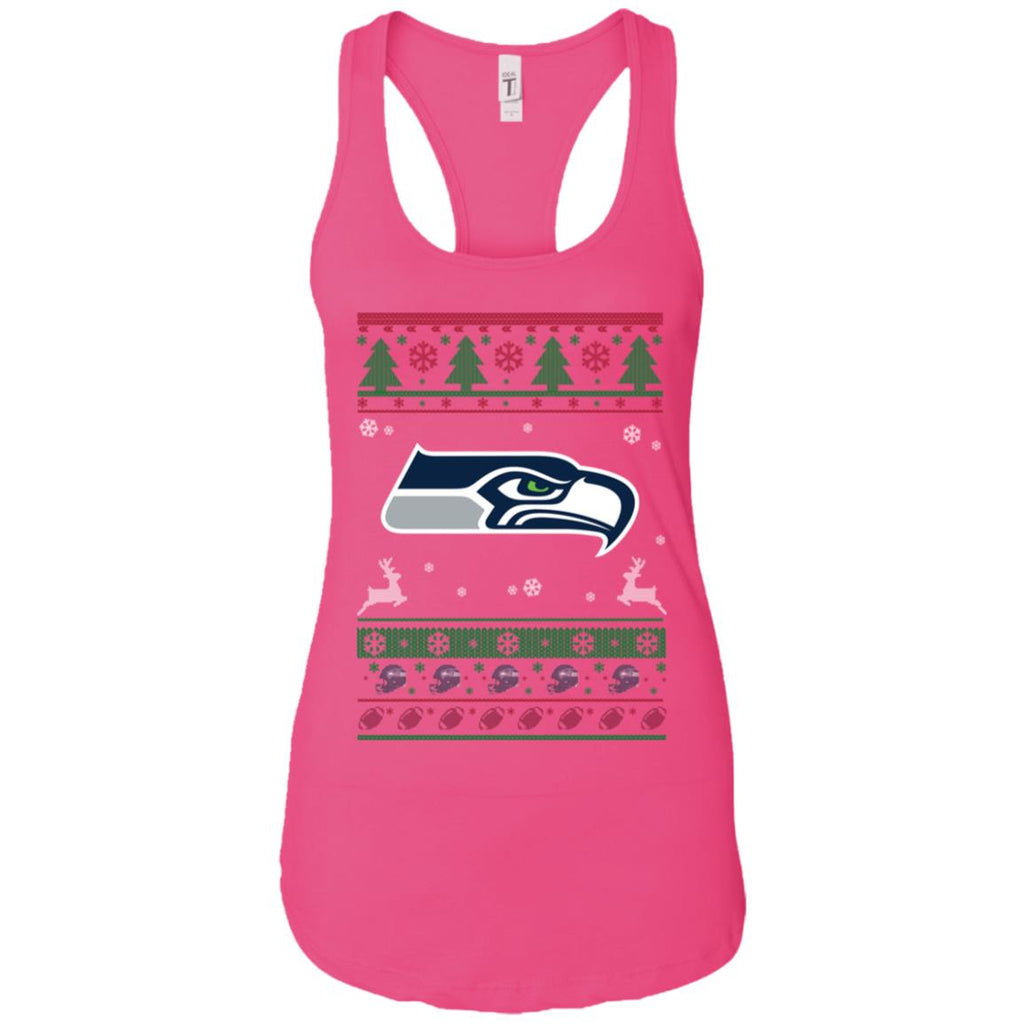 Seattle Seahawks Logo Football Teams Ugly Christmas Sweater Women Tank