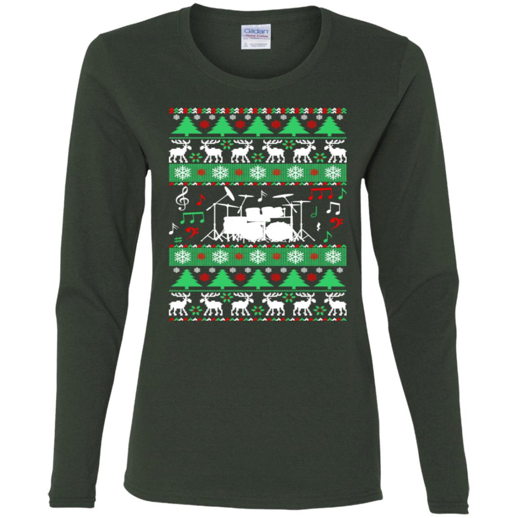 Drums Drummer Ugly Christmas Women Long Sleeve Shirt