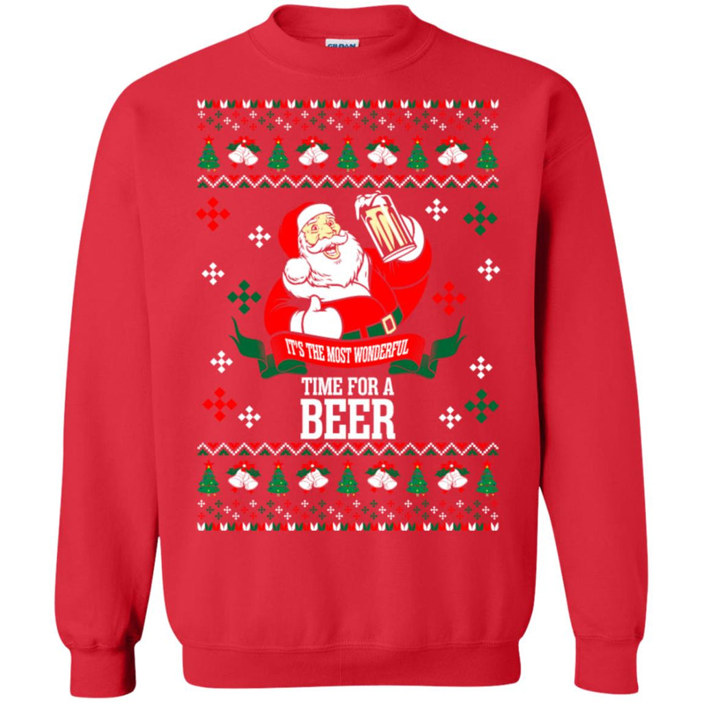 It's The Most Wonderful Time For A Beer Ugly Christmas Unisex Crewneck Pullover Sweatshirt