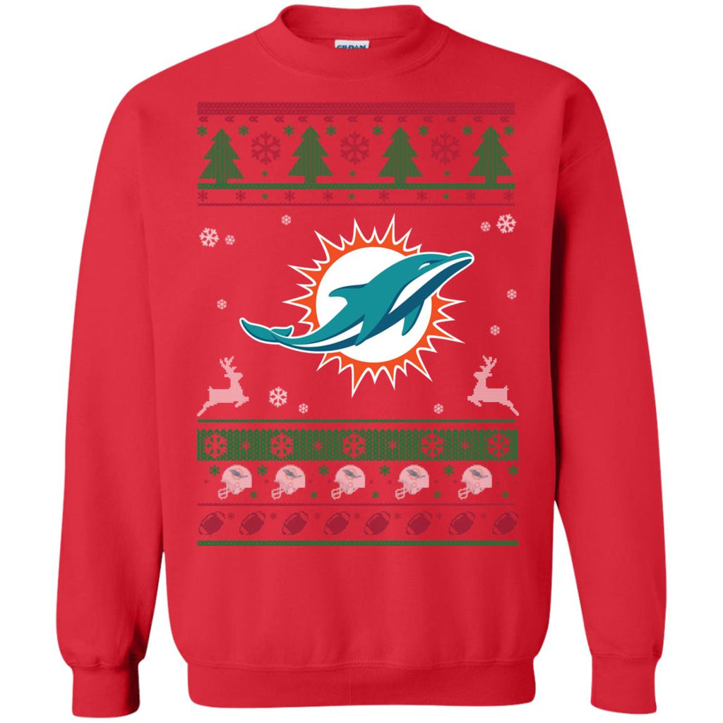 Miami Dolphins Logo Football Teams Ugly Christmas Sweater Unisex Crewneck Pullover Sweatshirt
