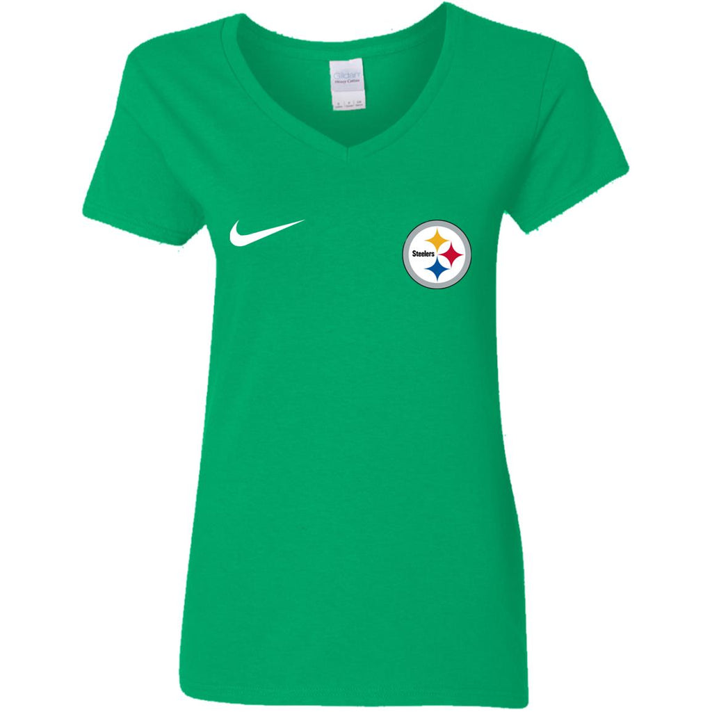 Nike Pittsburgh Steelers Logo Nfl Football Women V-Neck T-Shirt