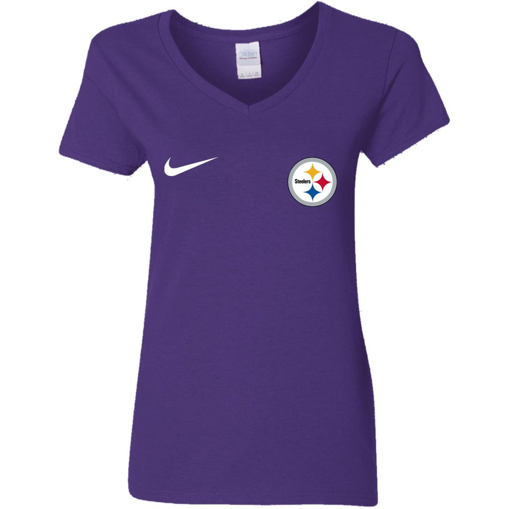 Nike Pittsburgh Steelers Logo Nfl Football Women V-Neck T-Shirt