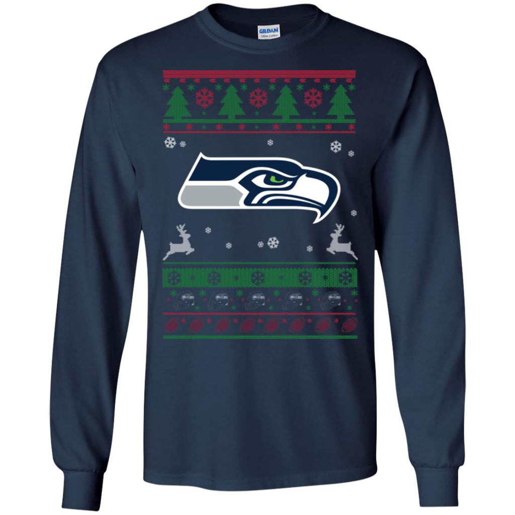 Seattle Seahawks Logo Football Teams Ugly Christmas Sweater Men Long SLeeve Shirt