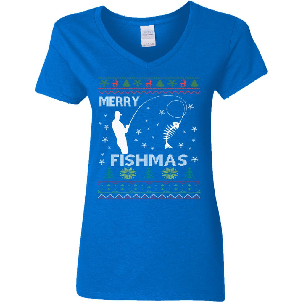 Merry Fishmas Ugly Christmas Women V-Neck T-Shirt