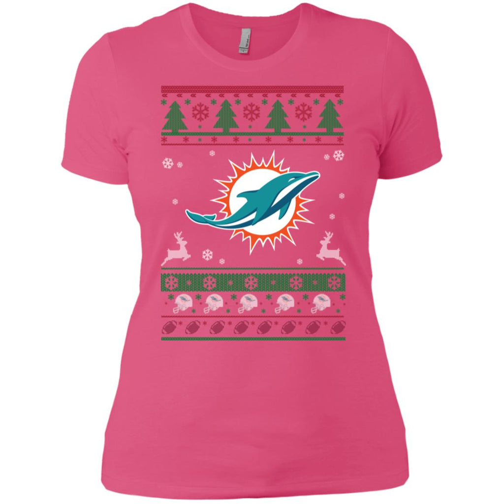 Miami Dolphins Logo Football Teams Ugly Christmas Sweater Women T-Shirt