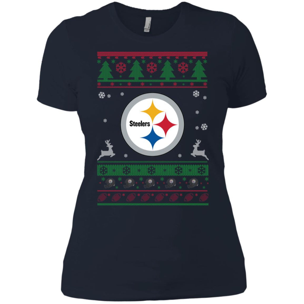 Pittsburgh Steelers Logo Football Teams Ugly Christmas Sweater Women T-Shirt