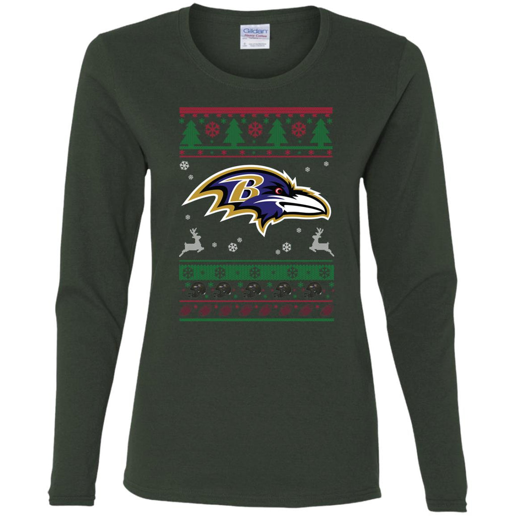 Baltimore Ravens Logo Football Teams Ugly Christmas Sweater Women Long Sleeve Shirt