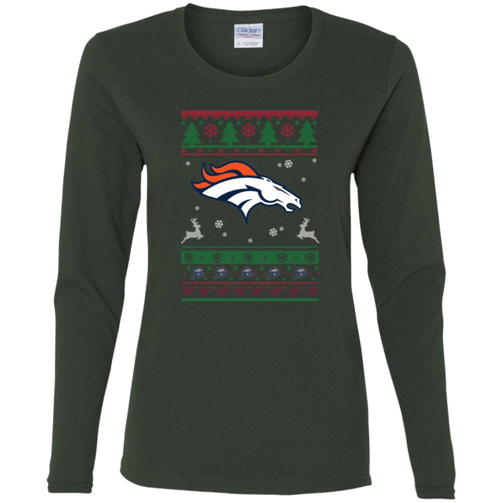 Denver Broncos Logo Football Teams Ugly Christmas Sweater Women Long Sleeve Shirt