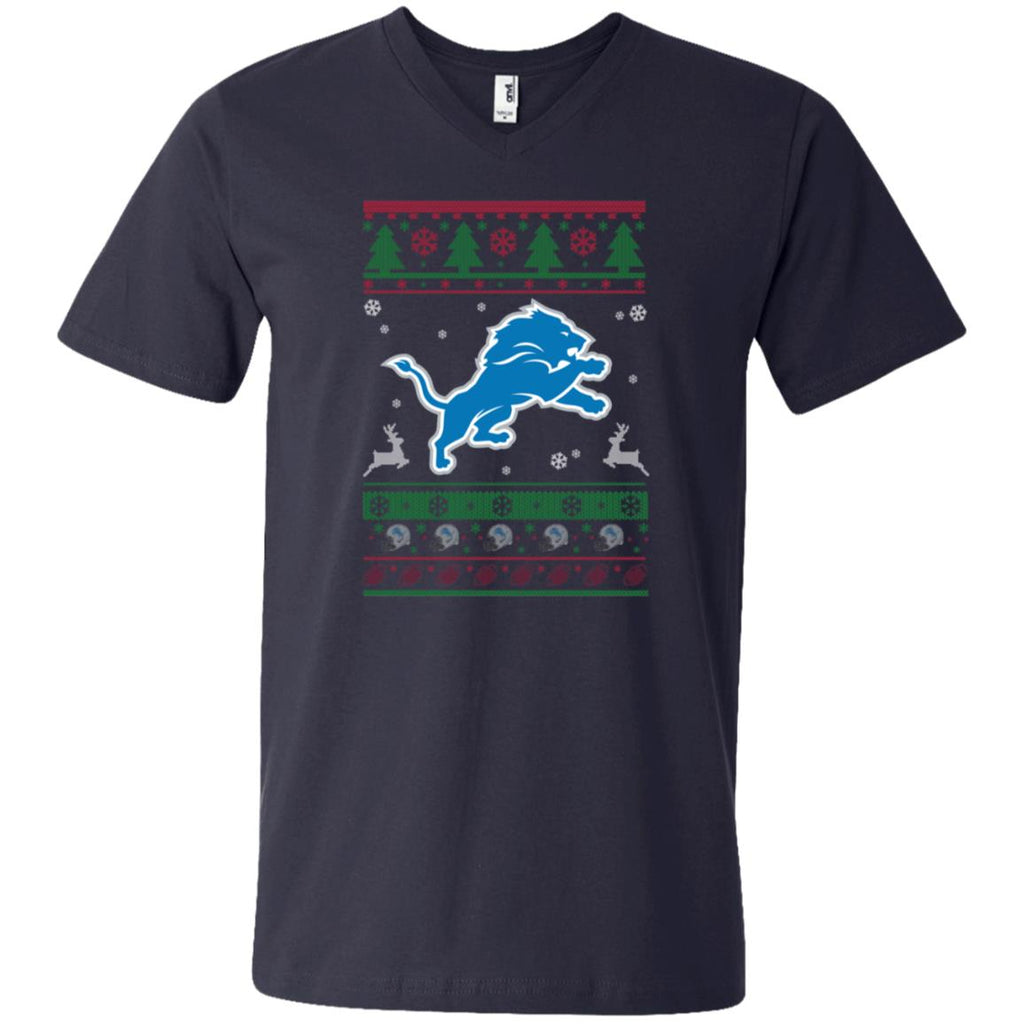 Detroit Lions Logo Football Teams Ugly Christmas Sweater Men V-Neck T-Shirt