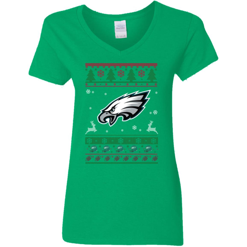 Philadelphia Eagles Logo Football Teams Ugly Christmas Sweater Women V-Neck T-Shirt