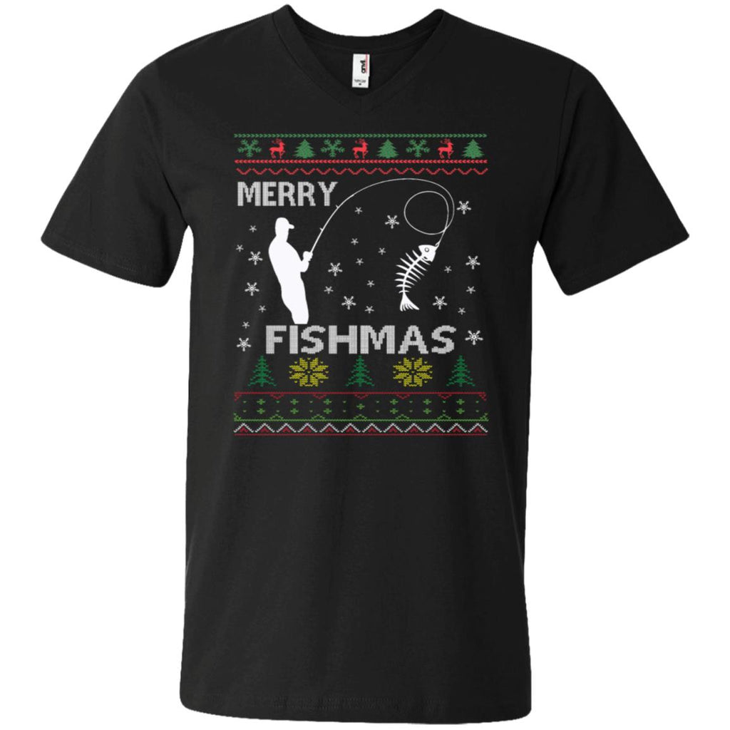 Merry Fishmas Ugly Christmas Men V-Neck T-Shirt