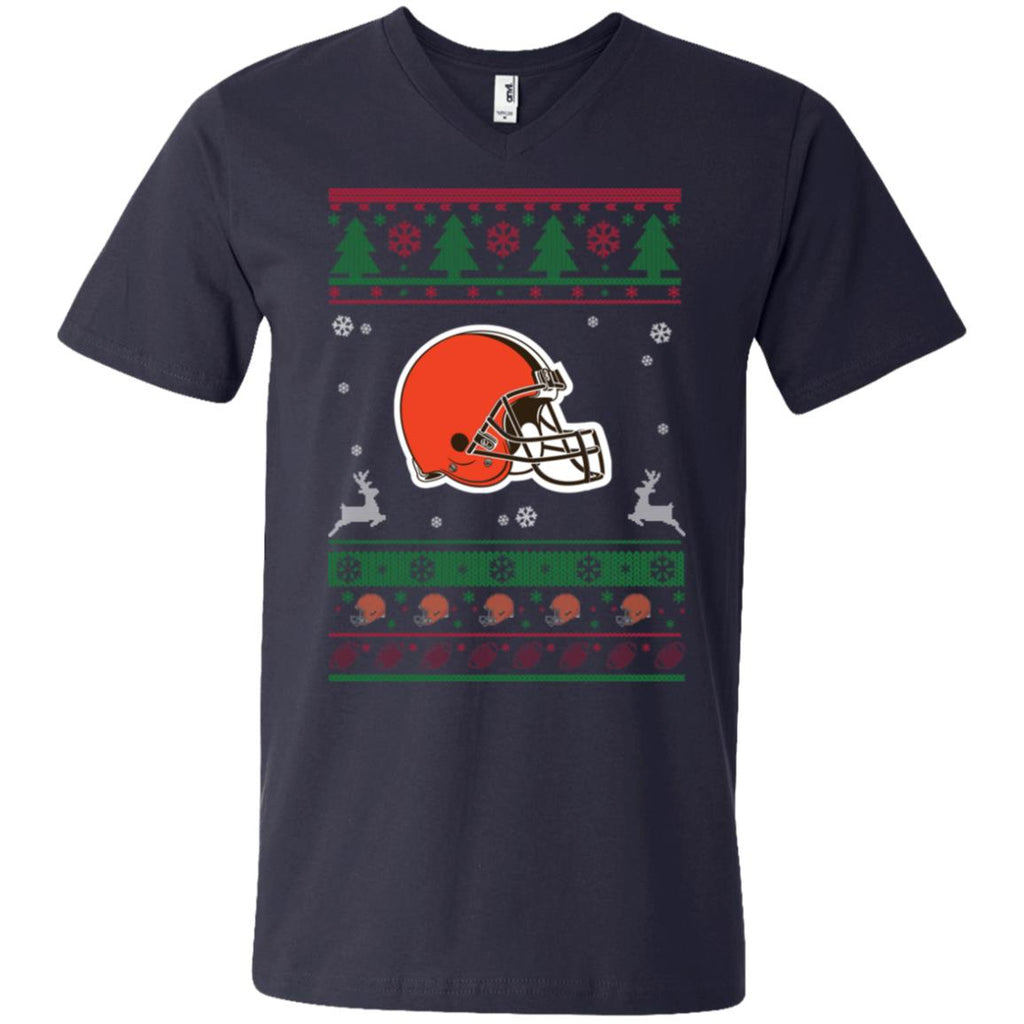 Cleveland Browns Logo Football Teams Ugly Christmas Sweater Men V-Neck T-Shirt