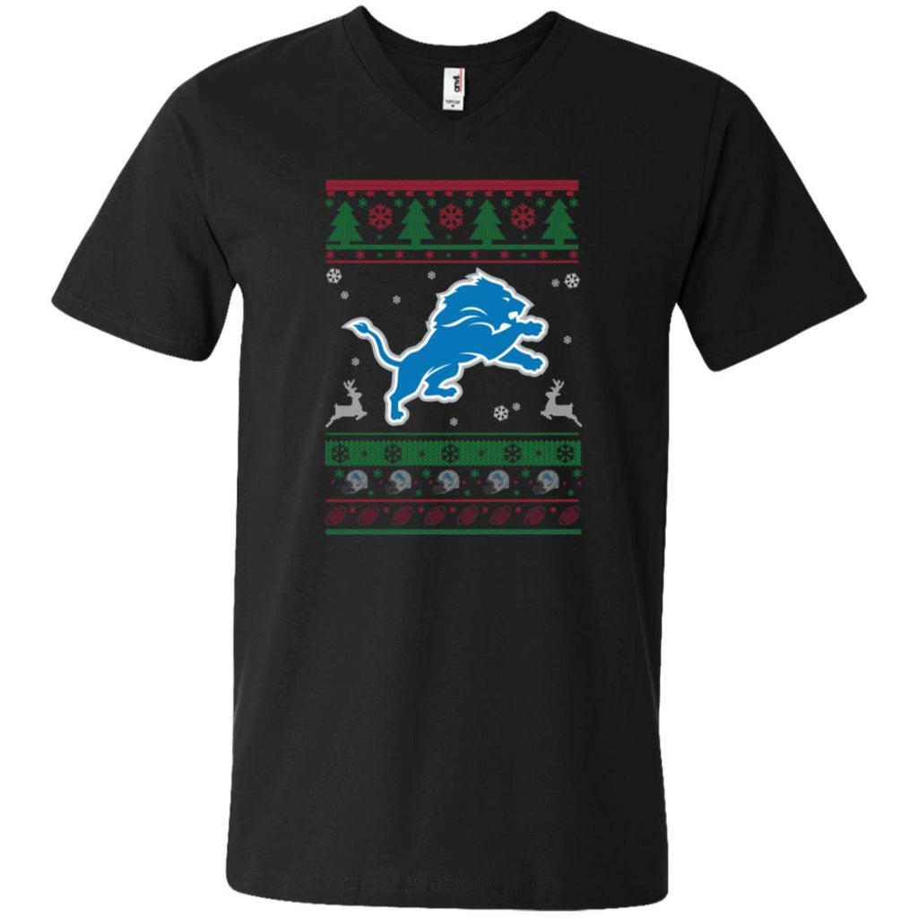 Detroit Lions Logo Football Teams Ugly Christmas Sweater Men V-Neck T-Shirt