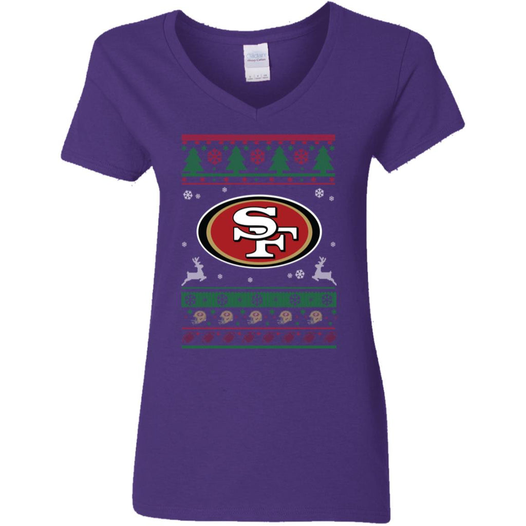San Francisco 49ers Logo Football Teams Ugly Christmas Sweater Women V-Neck T-Shirt