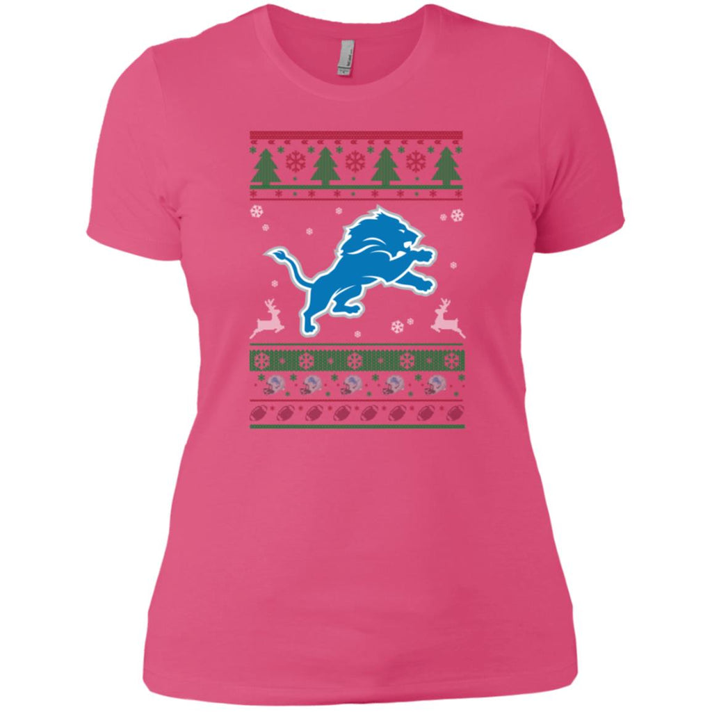 Detroit Lions Logo Football Teams Ugly Christmas Sweater Women T-Shirt