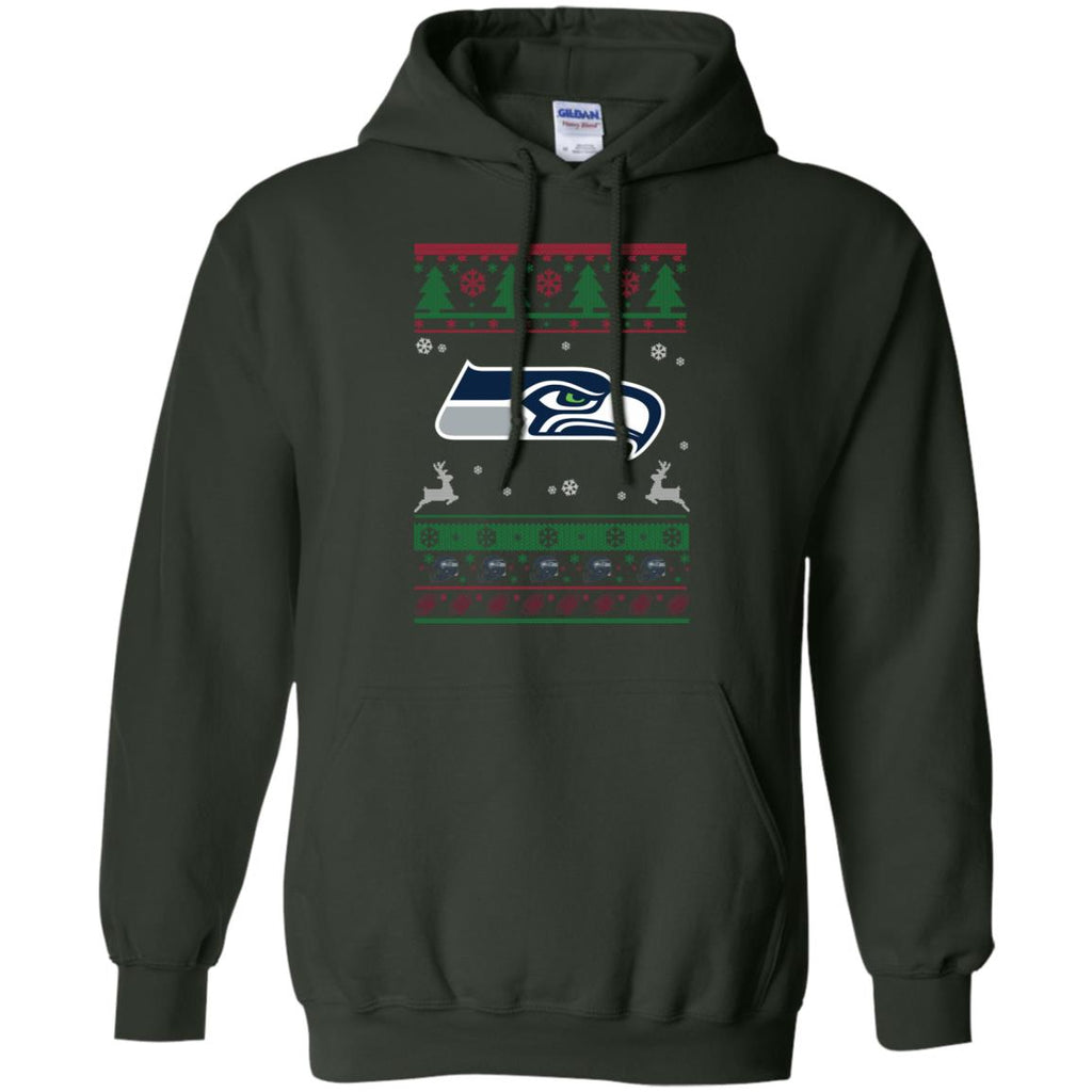 Seattle Seahawks Logo Football Teams Ugly Christmas Sweater Men Pullover Hoodie