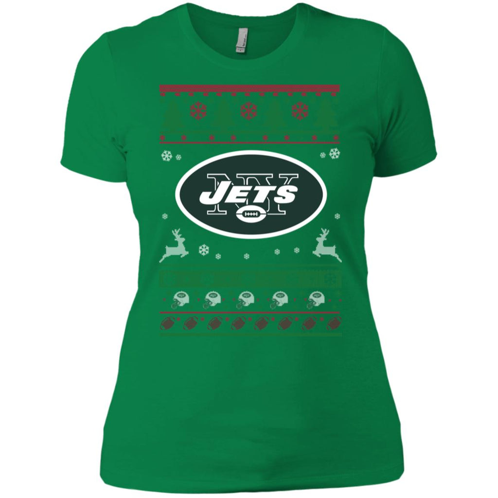 New York Jets Logo Football Teams Ugly Christmas Sweater Women T-Shirt