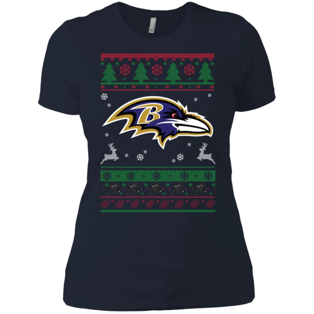 Baltimore Ravens Logo Football Teams Ugly Christmas Sweater Women T-Shirt