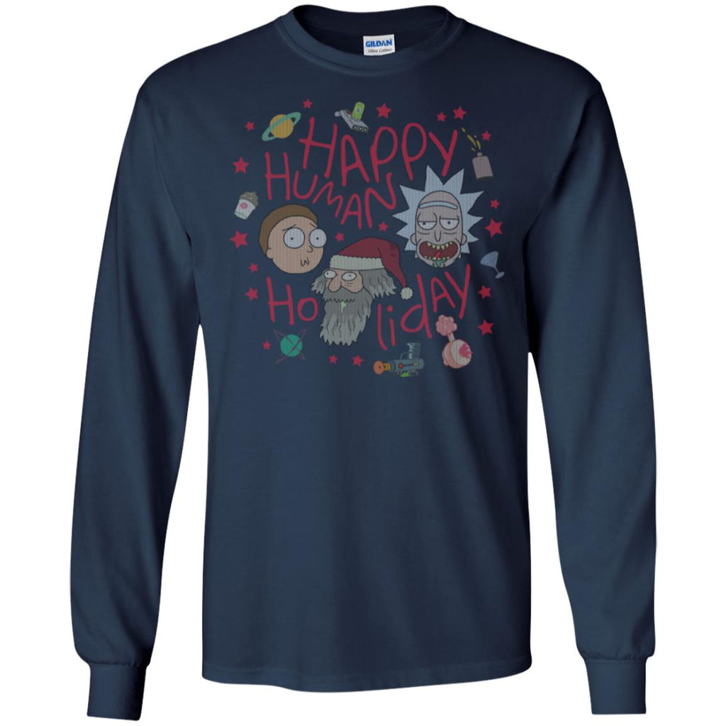 Rick And Morty Happy Human Holiday Jumper Men Long SLeeve Shirt