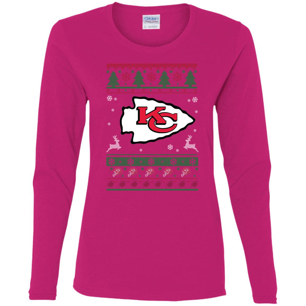 Kansas City Chiefs Logo Football Teams Ugly Christmas Sweater Women Long Sleeve Shirt