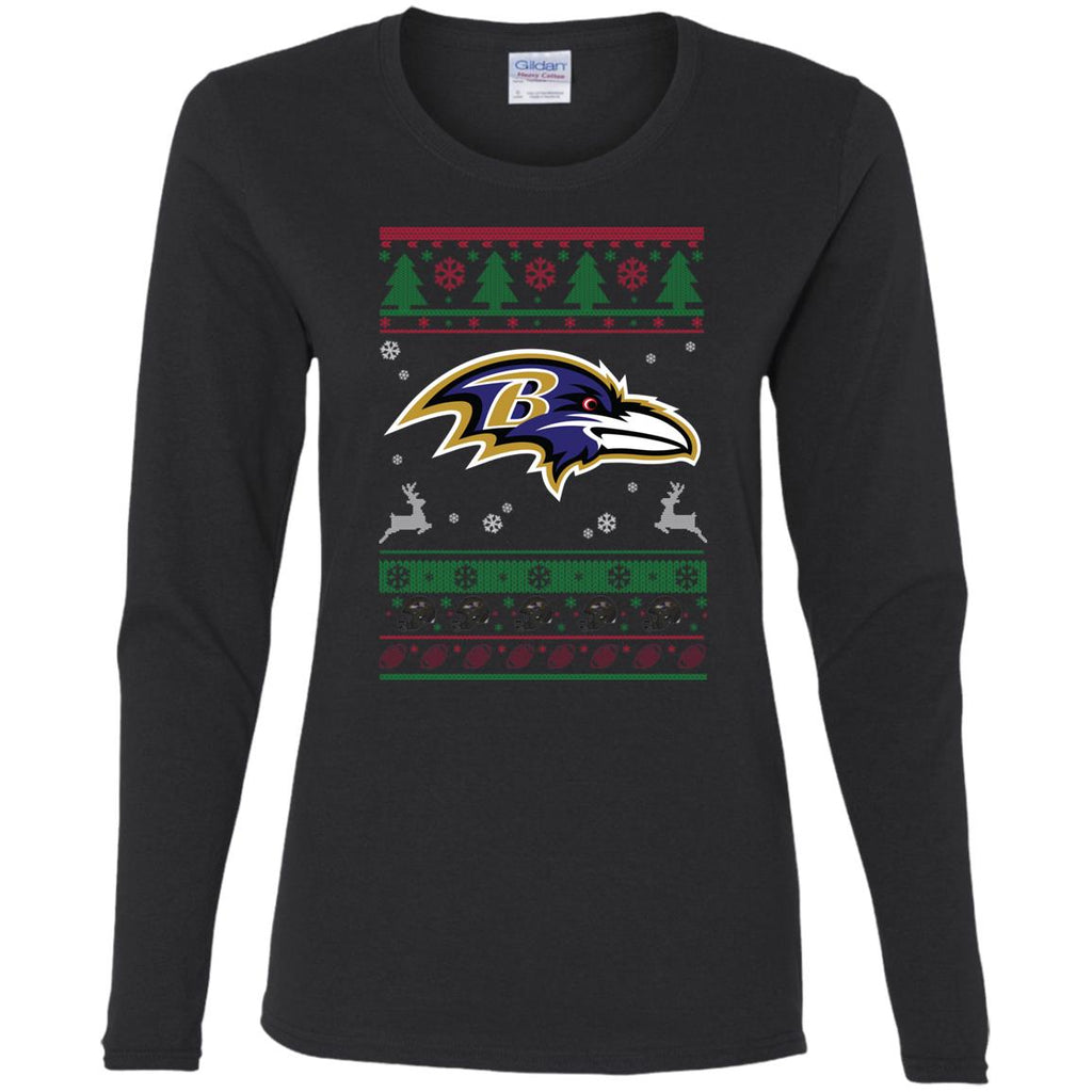 Baltimore Ravens Logo Football Teams Ugly Christmas Sweater Women Long Sleeve Shirt