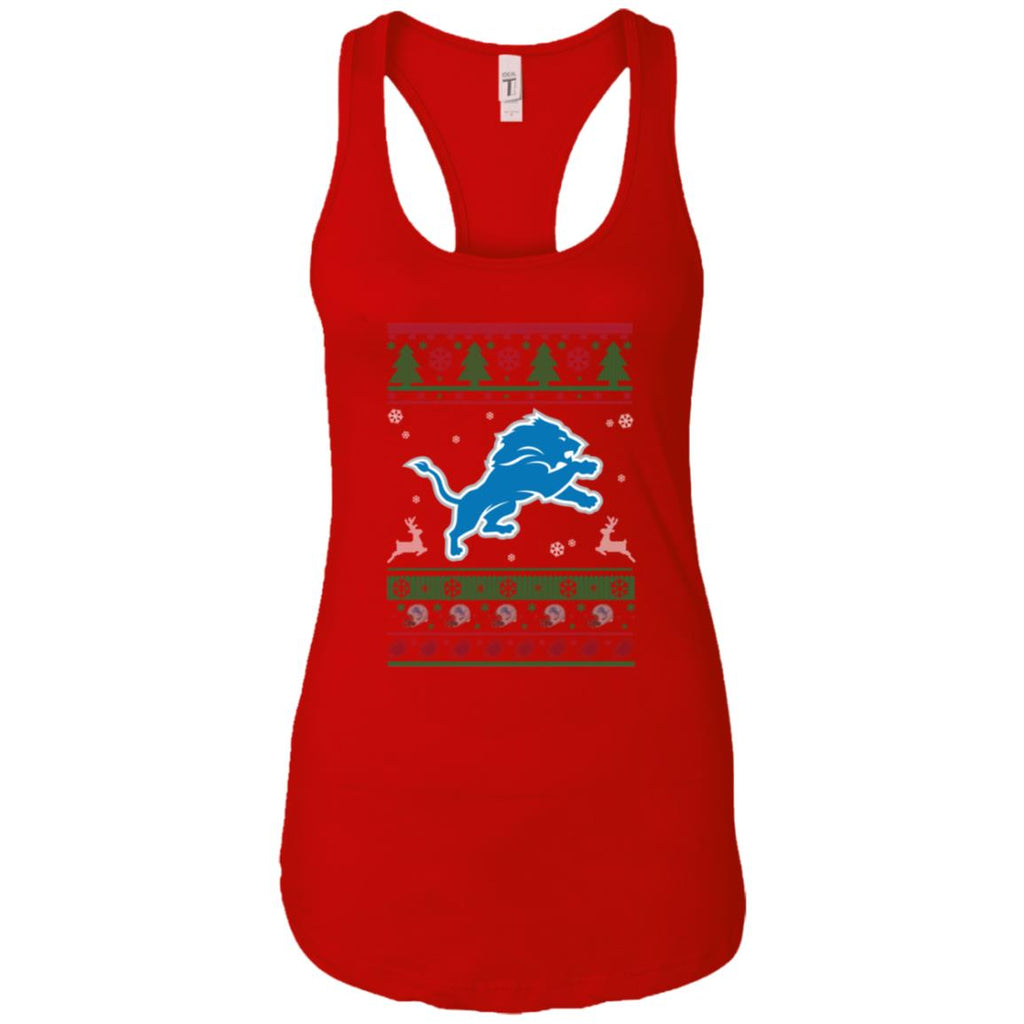 Detroit Lions Logo Football Teams Ugly Christmas Sweater Women Tank